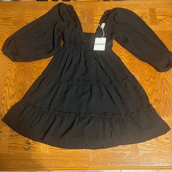 NEW Show Me Your Mumu Mandi Mini Dress in Black Sz XS Puff Sleeves Romantic Chic - Picture 4 of 16
